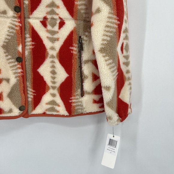 Pendleton Women's Pike Fleece Jacket L Snap Front Orange Mango Los Lunas Tribal - Picture 3 of 13